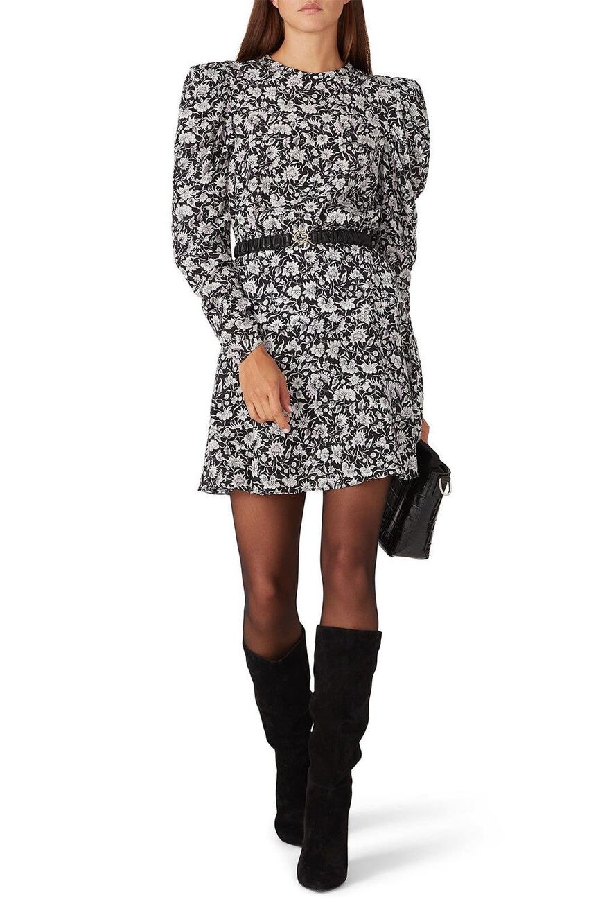 JOIE Black White Printed Silk Long Sleeve Hourglass Celyn Floral Dress Size 8